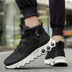 Sneakers, 1 Pair of Simple and Fashionable Mid-Top Basketball Shoes. Thickened Soft Shock Absorption, Wear-, Strong Grip PVC Sole. White/Black Solid Color PU Upper. Soft Breathable Lining. Suitable for All Seasons. Suitable f