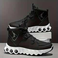 Sneakers, 1 Pair of Simple and Fashionable Mid-Top Basketball Shoes. Thickened Soft Shock Absorption, Wear-, Strong Grip PVC Sole. White/Black Solid Color PU Upper. Soft Breathable Lining. Suitable for All Seasons. Suitable f