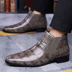 New Style Fashion British Pointed Toe Shoes High Ankle Suit Formal Men'S Boots Business Short Boots Chelsea Boots Men Shiny Surface SHOWLU FASHION STORE