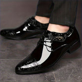 Men's Patterned Derby Shoes, Business Formal Office Shoes, Casual Walking Shoes Lace-up Front Shoes For Men