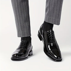 Men's Split Cow Leather Upper Solid Color Cap Toe Microfiber Upper Oxford Shoes, Comfy Non Slip Rubber Sole Durable Formal Shoes, Men's Footwear SHOWLU FASHION STORE