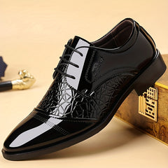 KJSOP Men'S Glossy Brown Faux Cover Dress Shoes - Glossy Brown Pointed Toe Business & Wedding Shoes with Glossy Brown Lace-Up Closure, Cushioned Insole & Non-Slip Rubber Sole, Formal & Semi-formal Footwear For Office, Wedding