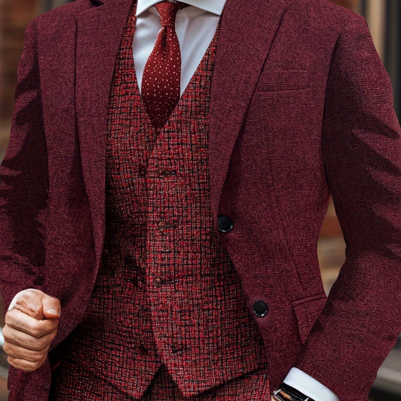 Men's Geometric-Patterned Polyester Suit Jacket, 100% Polyester Woven Fabric, Mature Style with Lapel Collar, Regular Fit, All-Season Adult Blazer, Seasonal Fashion | Classic Lapel Collar | Button Closure Blazer SHOWLU FASHION STORE