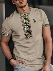 Men's White Geometric Print Casual T-Shirt - 100% Polyester, Breathable & Moisture-Wicking, Machine Washable, Regular Fit for All-Season Comfort, Breathable Clothing | Geometric Pattern Shirt | Comfortable Fit