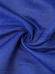 Close-up of a navy blue woven fabric with a subtle sheen and visible stitching.