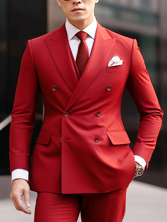High-Quality Men'S Double-Breasted Suit. The Suit Has A Pointed Collar Design, Is Formal, Versatile And Tailored. Lt Comes As a Two-Piece Set Including A Suit And A Jacket.