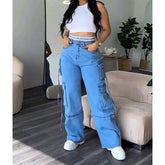 Denim Straight Jeans Wide Leg Women High Waist Loose Pants Y2K Trousers Hip - hop Streetwear Waist Colorblocked Design Loose Jeans - SHOWLU FASHION STORE
