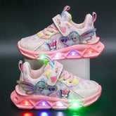 Disney Children's Sports Shoes Led Lights Sneaker Cartoon Frozen Princess Elsa PU Leather Girls' Pink Children's Running Shoes - SHOWLU FASHION STORE