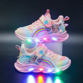 Disney Girls' Casual Shoes Led Lights Mesh Breathable Children's Sports Princess Elsa Pink Purple Shoes Sneakers Size 22 - 37 - SHOWLU FASHION STORE