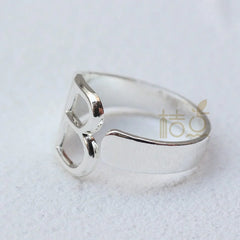 A silver-plated open ring featuring the letter B as a decorative ornament.