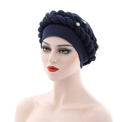 Double Braid Diamonds Halo Turban Cap Lady Cancer Chemo Caps Female Beanie Bonnet Hair Loss Cover African Head Wraps - SHOWLU FASHION STORE