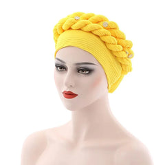 Double Braid Diamonds Halo Turban Cap Lady Cancer Chemo Caps Female Beanie Bonnet Hair Loss Cover African Head Wraps - SHOWLU FASHION STORE