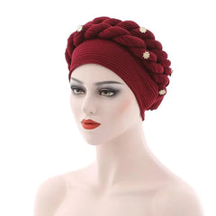 Double Braid Diamonds Halo Turban Cap Lady Cancer Chemo Caps Female Beanie Bonnet Hair Loss Cover African Head Wraps - SHOWLU FASHION STORE