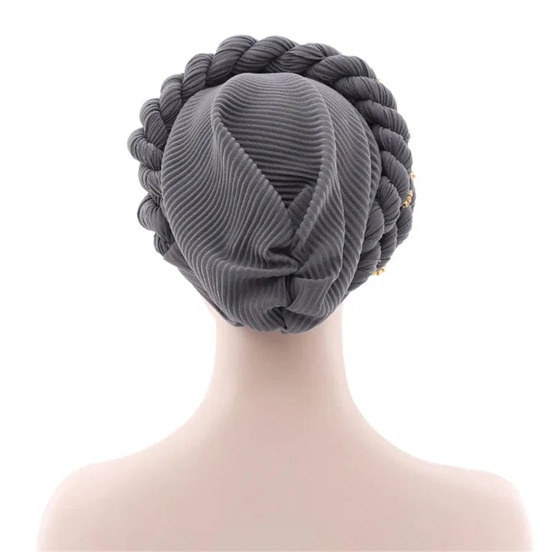 Double Braid Diamonds Halo Turban Cap Lady Cancer Chemo Caps Female Beanie Bonnet Hair Loss Cover African Head Wraps - SHOWLU FASHION STORE