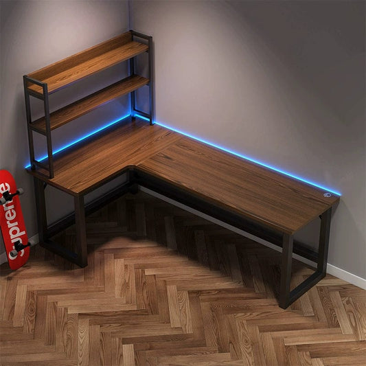 Double Desktop Combination L - Shaped Bookshelf Corner Computer Desk - SHOWLU FASHION STORE