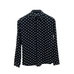 Draped Chiffon Casual Long Sleeve Black and White Polka Dot Shirt - SHOWLU FASHION STORE