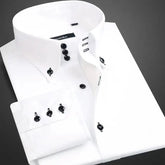 Dress Shirt for Men Button - down Collared Formal Business Long Sleeve Casual Korean Fashion Slim Fit Male Designer Shirts White - SHOWLU FASHION STORE
