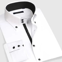 Dress Shirt for Men Button - down Collared Formal Business Long Sleeve Casual Korean Fashion Slim Fit Male Designer Shirts White - SHOWLU FASHION STORE