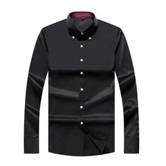 Dress Shirt for Men Button - down Collared Formal Business Long Sleeve Casual Korean Fashion Slim Fit Male Designer Shirts White - SHOWLU FASHION STORE