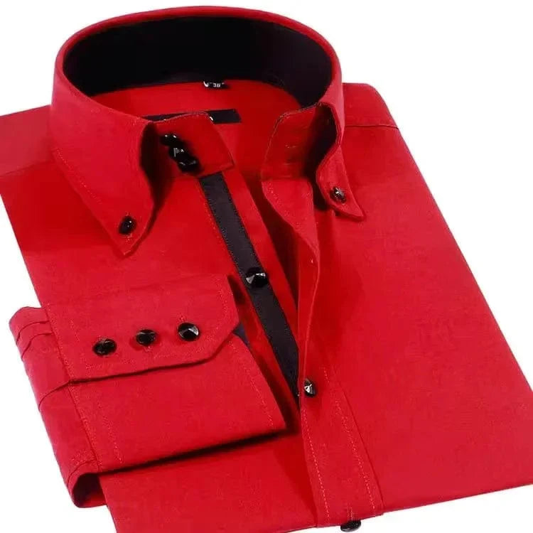 Dress Shirt for Men Button - down Collared Formal Business Long Sleeve Casual Korean Fashion Slim Fit Male Designer Shirts White - SHOWLU FASHION STORE