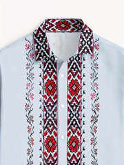 Men's Tribal Ethnic Print Long Sleeve Dress Shirt - 100% Polyester, Classic Collar & Button-Up Front, Machine Washable, Spring/Fall Casual to Formal Wear