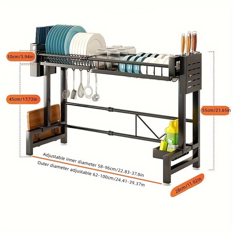 1pc Countertop Dish Storage Drainage Rack Expandable Kitchen Sink Shelf Dish Rack Drainer Black Kitchen Organizer SHOWLU FASHION STORE