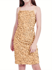 Girls Sparkling Black Sequin Velvet Bodycon Mini Dress with Bow - Spaghetti Strap Party Dress for Dance Recitals, Birthdays & Special Occasions, Birthday Celebration Outfit | Sleek Silhouette Design, Dresses for Girls