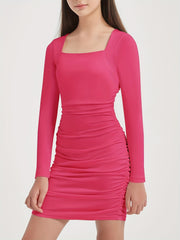 Girls Ruched Bodycon Dress Double Lined Teen Tween Tight Short School Dance Homecoming Graduation Party Formal