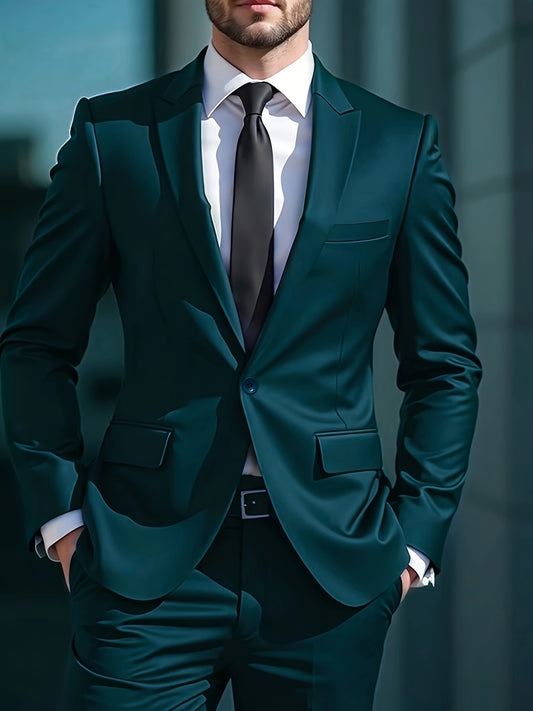 Men'S Solid Color Two-Piece Suit, Regular Fit Pants, Suitable for Business and Wedding Parties Elegant Classic Style