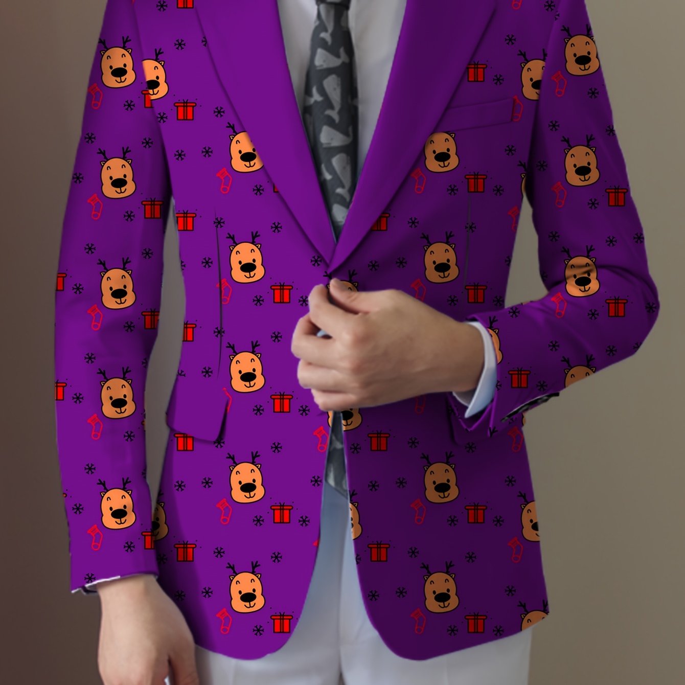 Men's Playful Cartoon Face & Stripes Blazer - Casual Polyester & Elastane, Button-Up with Notch Lapel, Non-Transparent, All-Season, Easy Care Hand or Dry Clean Only, Comfortable Suit|Stylish Suit|Structured Fit SHOWLU FASHION STORE