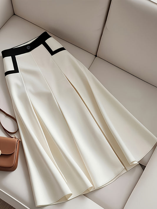 Women's Elegant A-Line skirt - Flattering Office to Party Pantskirt, Structured non-stretchy fabric, Easy-Care Machine Washable, All-Season Formal & Everyday Outfits in White/Black color combinations, Versatile Fashion, Quali