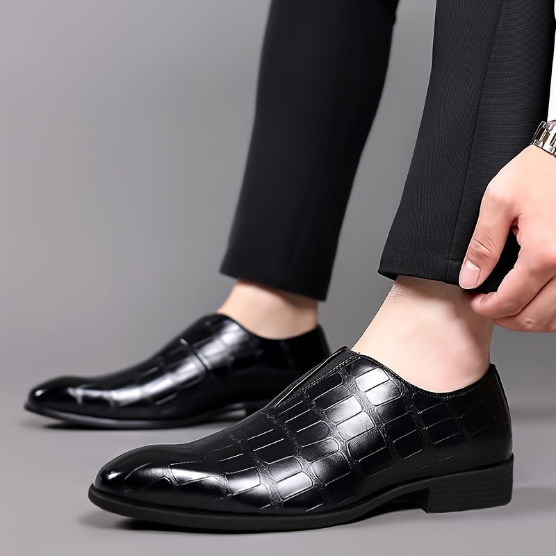 Men's Elegant Gradient Slip-On Loafers - Crocodile Texture, Low-Top Design with Rubber Sole for Comfort | Versatile Business & Casual Style | Brown, Square Toe, Glossy Finish, Side Zipper Detail, Business Casual Footwear | Gl SHOWLU FASHION STORE