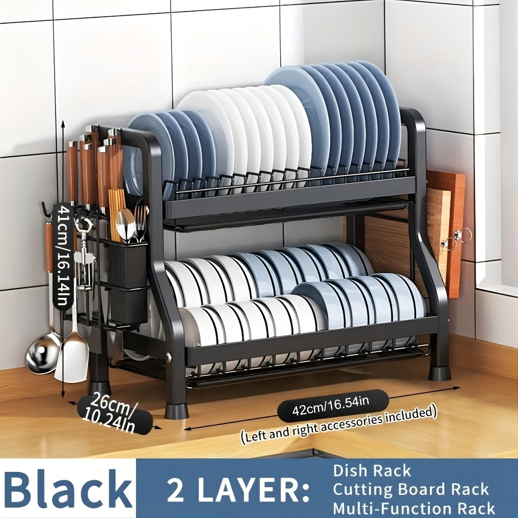 1pc Large Capacity Dish Drying Rack - Rustproof Multi-Layer Dish Drainer With Spacious Storage - Perfect For Kitchen Countertops & Cabinets - Organize Plates, Bowls, Utensils, And More! SHOWLU FASHION STORE