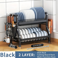 1pc Large Capacity Dish Drying Rack - Rustproof Multi-Layer Dish Drainer With Spacious Storage - Perfect For Kitchen Countertops & Cabinets - Organize Plates, Bowls, Utensils, And More! SHOWLU FASHION STORE