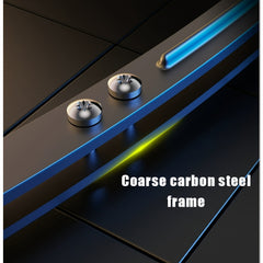 A close-up view of a coarse carbon steel frame featuring two silver screws on a dark surface.