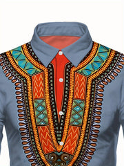 Men'S Elegant Mandala Print Long Sleeve Dress Shirt - Light Blue, Button-Up with Lapel Collar, Regular Fit for Formal or Casual Occasions, Nonstretch Fabric