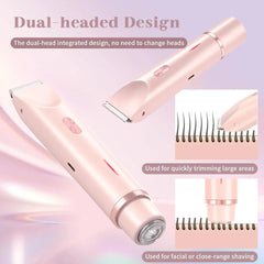 A rose gold dual-headed electric shaver for women with a trimmer and a rotary shaving head.