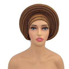 Elegant African Headtie Turban Already Made Women's Auto Gele Female Head Wraps Nigeria Head Ties Wedding Party Headgear - SHOWLU FASHION STORE