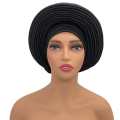 Elegant African Headtie Turban Already Made Women's Auto Gele Female Head Wraps Nigeria Head Ties Wedding Party Headgear - SHOWLU FASHION STORE