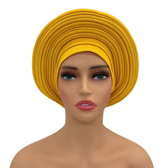 Elegant African Headtie Turban Already Made Women's Auto Gele Female Head Wraps Nigeria Head Ties Wedding Party Headgear - SHOWLU FASHION STORE