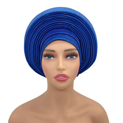 Elegant African Headtie Turban Already Made Women's Auto Gele Female Head Wraps Nigeria Head Ties Wedding Party Headgear - SHOWLU FASHION STORE