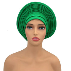 Elegant African Headtie Turban Already Made Women's Auto Gele Female Head Wraps Nigeria Head Ties Wedding Party Headgear - SHOWLU FASHION STORE