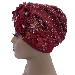 Elegant African Turban Cap with Shiny Rhinestone Ready to Wear Nigeria Auto Gele Headtie Party Women's Head Wrap Bonnet Turbante - SHOWLU FASHION STORE