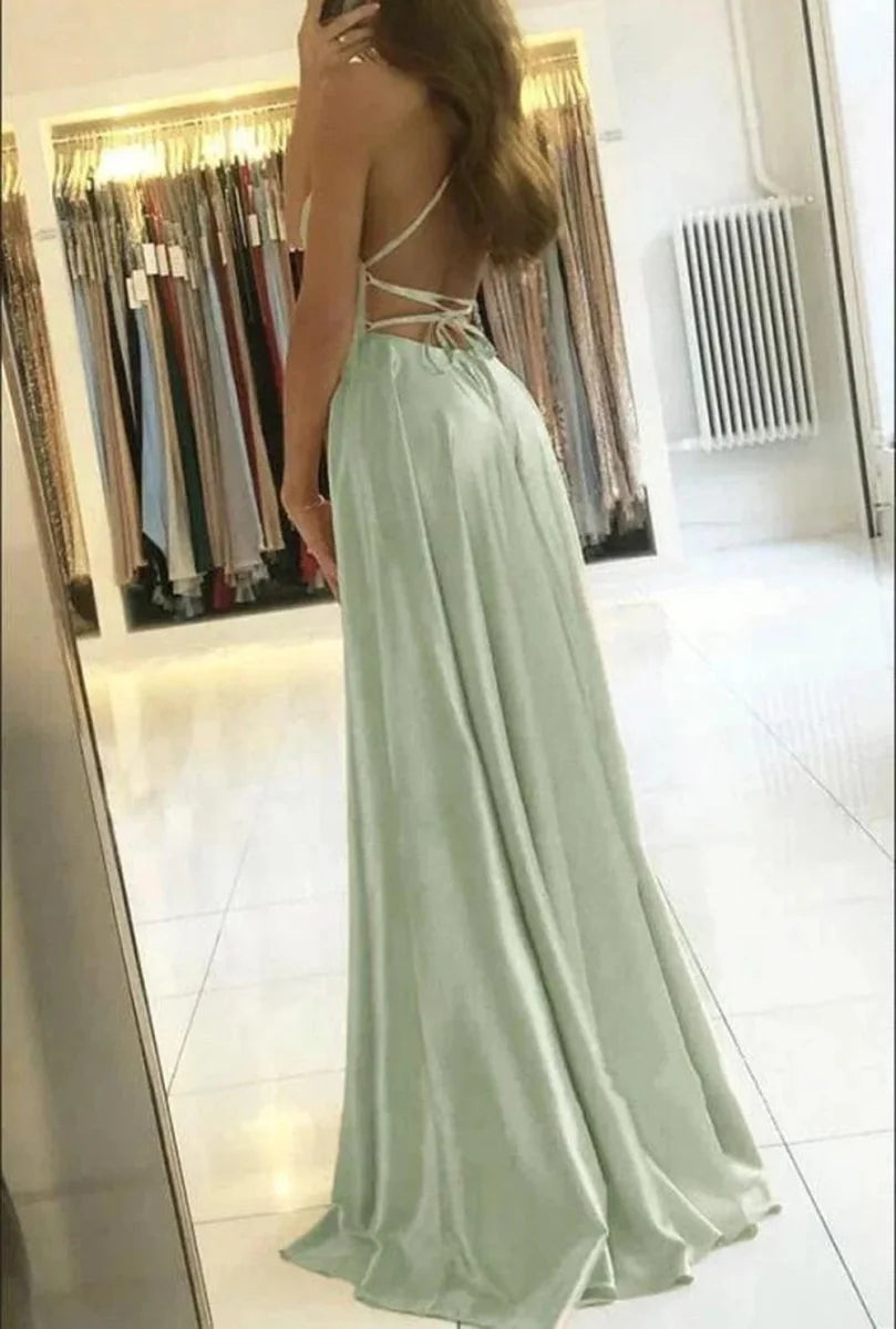Elegant Blue Satin Gown - SHOWLU FASHION STORE