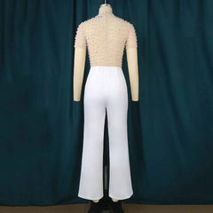 Elegant Jumpsuits & Rompers for Women O Nec Short Sleeve Beaded High Waisted Luxury Female Birthday Dinner Party Overalls Outfit - SHOWLU FASHION STORE