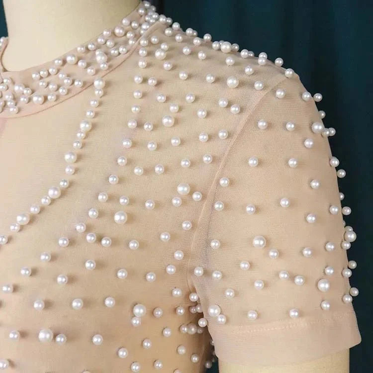 Elegant Jumpsuits & Rompers for Women O Nec Short Sleeve Beaded High Waisted Luxury Female Birthday Dinner Party Overalls Outfit - SHOWLU FASHION STORE