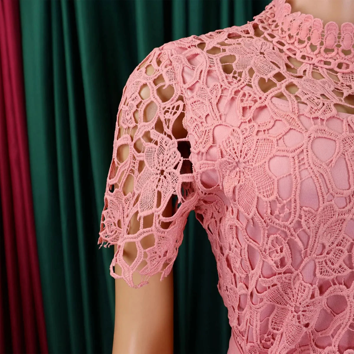 Elegant Jumpsuits & Rompers for Women O Neck Lace Patchwork Short Sleeve Sashes High Waisted Luxury Birthday Party Dinner Outfit - SHOWLU FASHION STORE