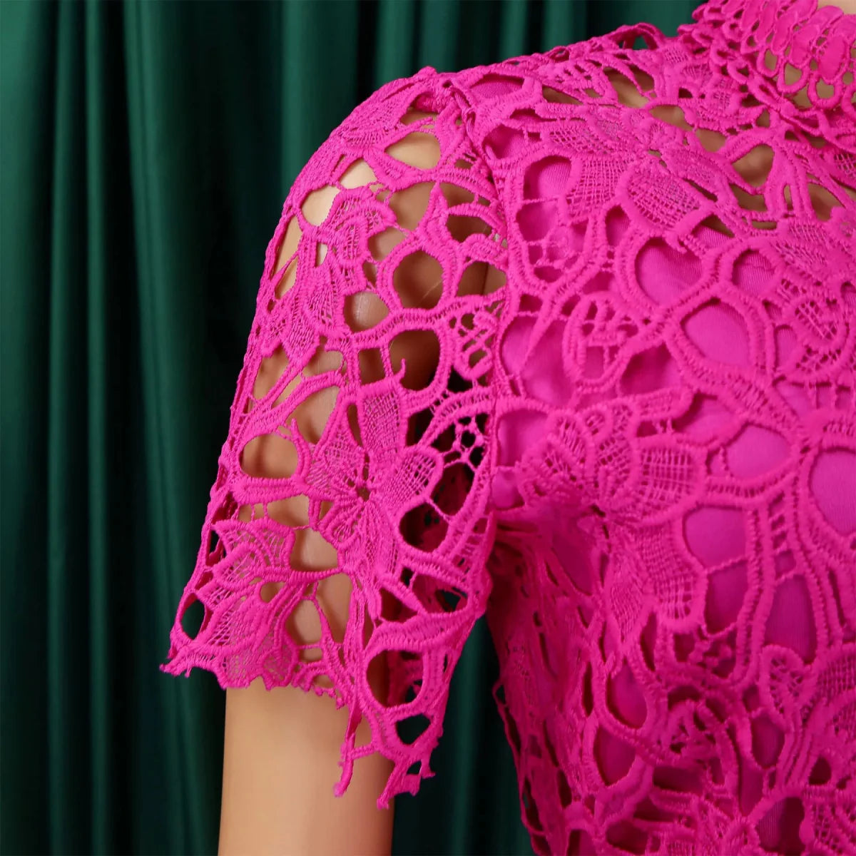 Elegant Jumpsuits & Rompers for Women O Neck Short Sleeve Sashes Lace Patchwork Luxury Female Birthday Party Overalls Clothes OL - SHOWLU FASHION STORE