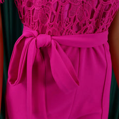 Elegant Jumpsuits & Rompers for Women O Neck Short Sleeve Sashes Lace Patchwork Luxury Female Birthday Party Overalls Clothes OL - SHOWLU FASHION STORE