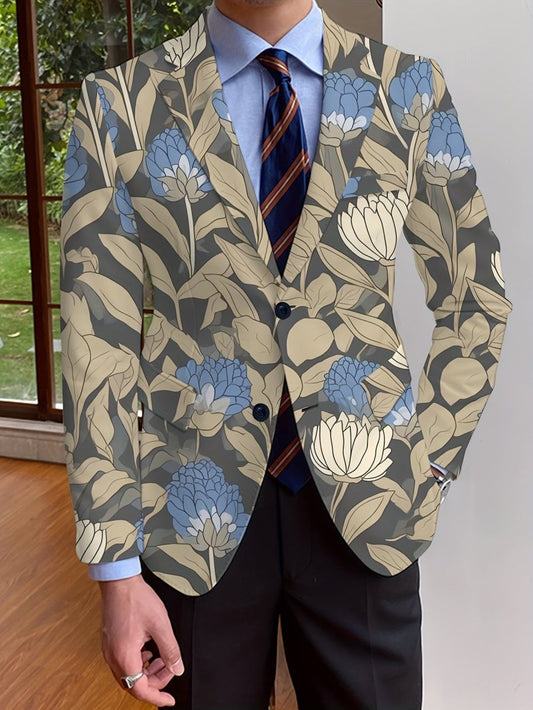 Elegant Men's Blazer - Casual & Formal, Long Sleeve, Button - Up Suit Jacket with Floral Print, Perfect for All Seasons - SHOWLU FASHION STORE